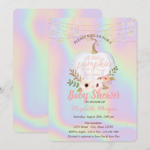 Elegant Pumpkin, Floral Holographic Baby Shower Invitation