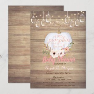 Elegant Pumpkin,Floral, Wood Texture Baby Shower Invitation