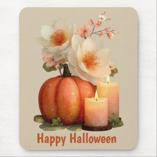 Elegant Pumpkin & Flowers Halloween Mouse Pad