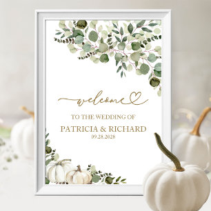 Elegant Pumpkin Greenery Fall Wedding Welcome Sign
