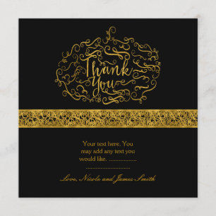 Elegant Pumpkin Halloween Fall Gold Thank You Card