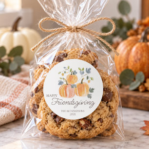 Elegant Pumpkin Happy Friendsgiving Classic Round Sticker