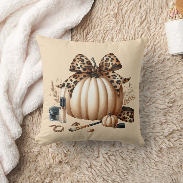 elegant  pumpkin large print leopard tie  throw pillow (Creator Uploaded)