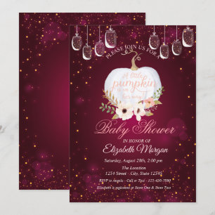 Elegant Pumpkin,Lights,Floral Burgundy Baby Shower Invitation