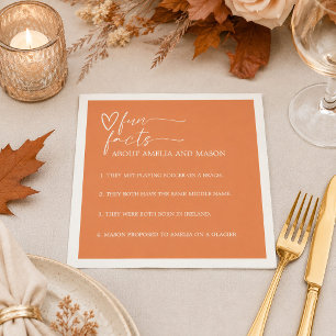 Elegant Pumpkin Orange Fun Facts Wedding Napkin