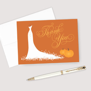 Elegant Pumpkin Orange Wedding Gown Bridal Shower Thank You Card