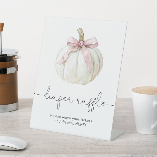 Elegant Pumpkin & Pink Bow Diaper Raffle Sign (In SItu)