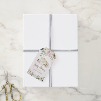 elegant pumpkin pink floral baby shower monogram gift tags