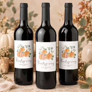 Elegant Pumpkin Thanksgiving Wine Label