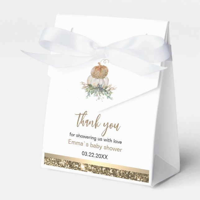 Elegant Pumpkin White and Gold Thank You  Favor Box (Front Side)