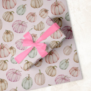 Elegant Pumpkins Pink Girl Baby Shower Wrapping Paper Sheet