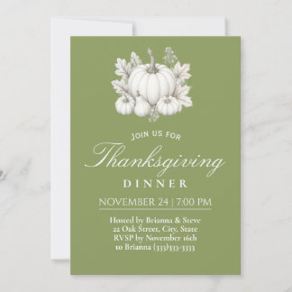 Elegant Pumpkins Sage Green Thanksgiving Dinner Invitation