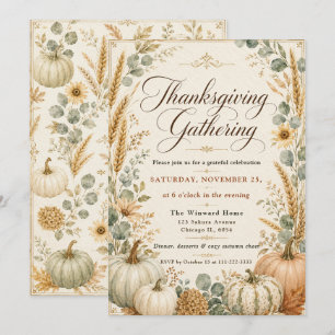 Elegant Pumpkins Sunflowers Thanksgiving Invitation