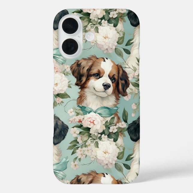 Elegant Puppy and Floral Print Case-Mate iPhone Case (Back)