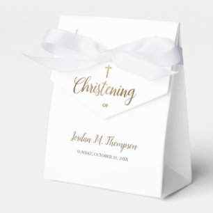 Elegant Pure White Gold cross Custom Christening Favor Box