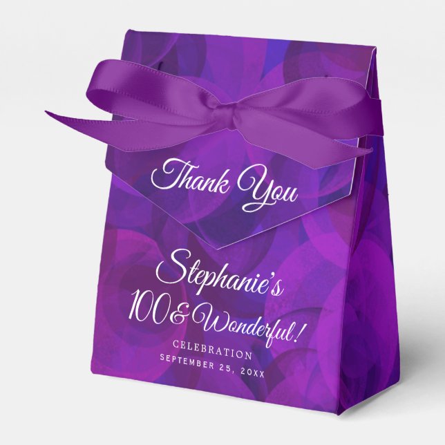Elegant Purple 100 and Wonderful Birthday Party Favor Box (Front Side)