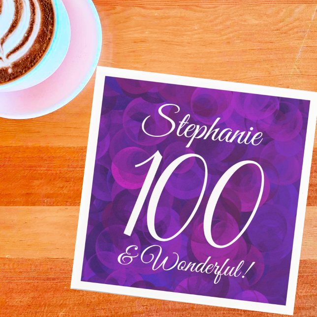 Elegant Purple 100 and Wonderful Birthday Party Napkin (Creator Uploaded)