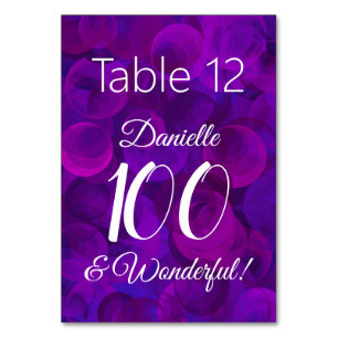 Elegant Purple 100 and Wonderful Birthday Party Table Number