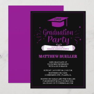 Elegant Purple 2018 Grad Cap Graduation Party Invitation
