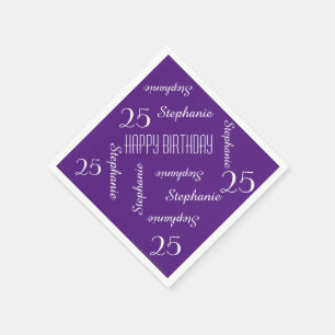 Elegant Purple 25th Birthday Party Repeating Names Napkin