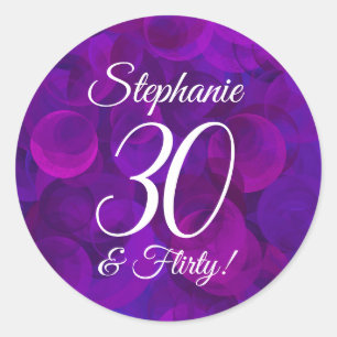 Elegant Purple 30 and Flirty Birthday Favour Classic Round Sticker