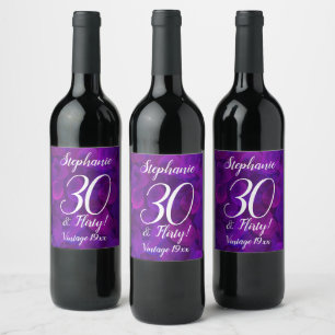 Elegant Purple 30 and Flirty Birthday Personalized Wine Label