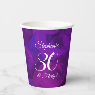 Elegant Purple 30 & Flirty Birthday Party Paper Cups