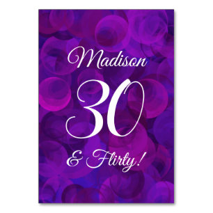 Elegant Purple 30 & Flirty Birthday Party Table Number