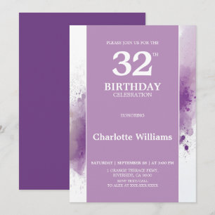Elegant Purple 32nd Birthday Celebration Invitation