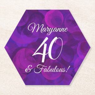 Elegant Purple 40 and Fabulous Birthday Party Paper Coaster