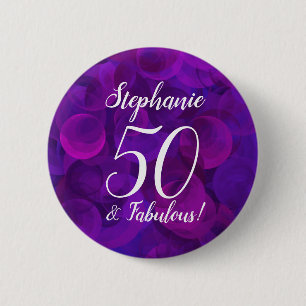 Elegant Purple 50 and Fabulous Birthday Party 2 Inch Round Button