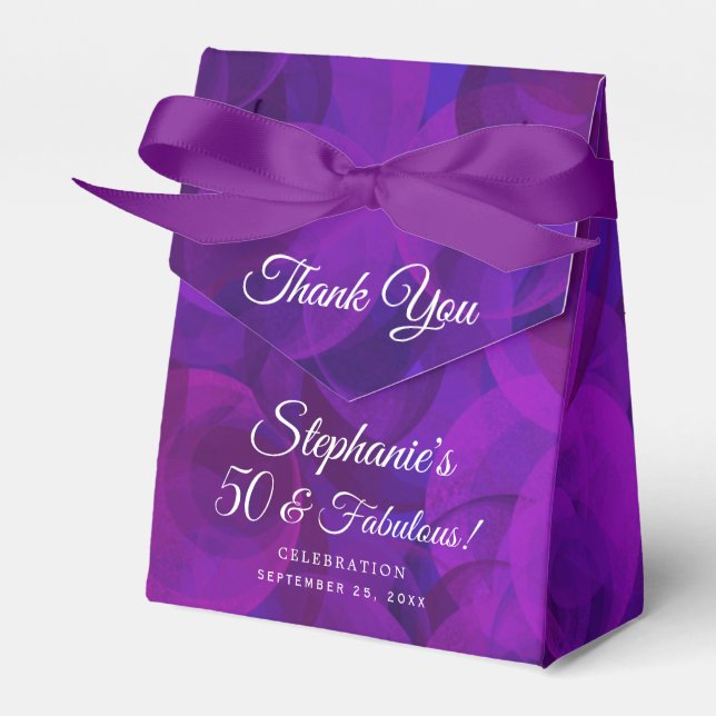 Elegant Purple 50 and Fabulous Birthday Party Favor Box (Front Side)