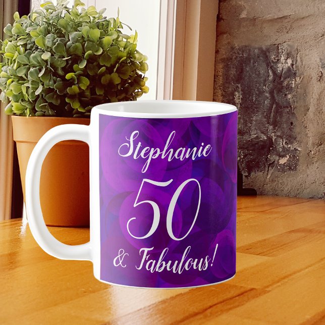 Elegant Purple 50 and Fabulous Year Personalized Coffee Mug (Creator Uploaded)