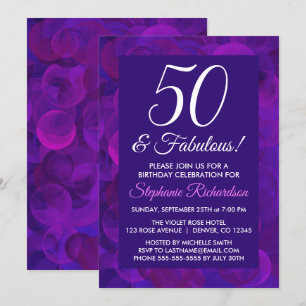 Elegant Purple 50 & Fabulous Birthday Party Invitation