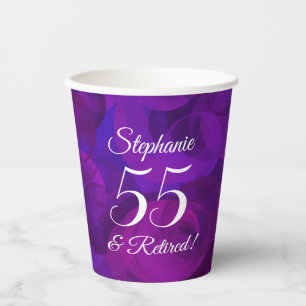 Elegant Purple 55 and Retired Retirement Party Paper Cups
