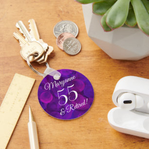 Elegant Purple 55 & Retired Retirement Keychain
