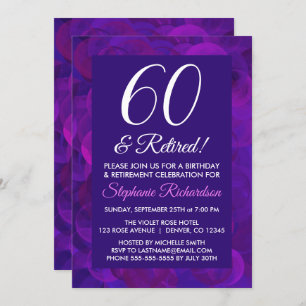 Elegant Purple 60 and Retired Retirement Party Invitation