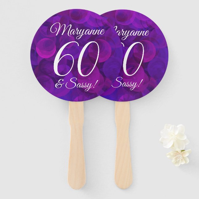 Elegant Purple 60 and Sassy Birthday Party Hand Fan (Front and Back)