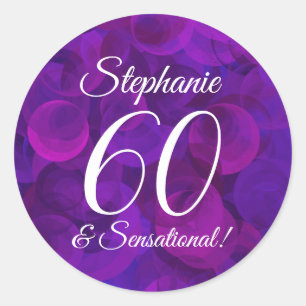 Elegant Purple 60 and Sensational Birthday Favour Classic Round Sticker