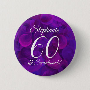 Elegant Purple 60 and Sensational Birthday Party 2 Inch Round Button