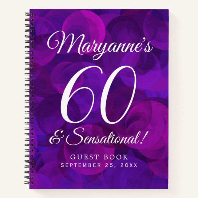Elegant Purple 60 and Sensational Birthday Party Notebook (Front)