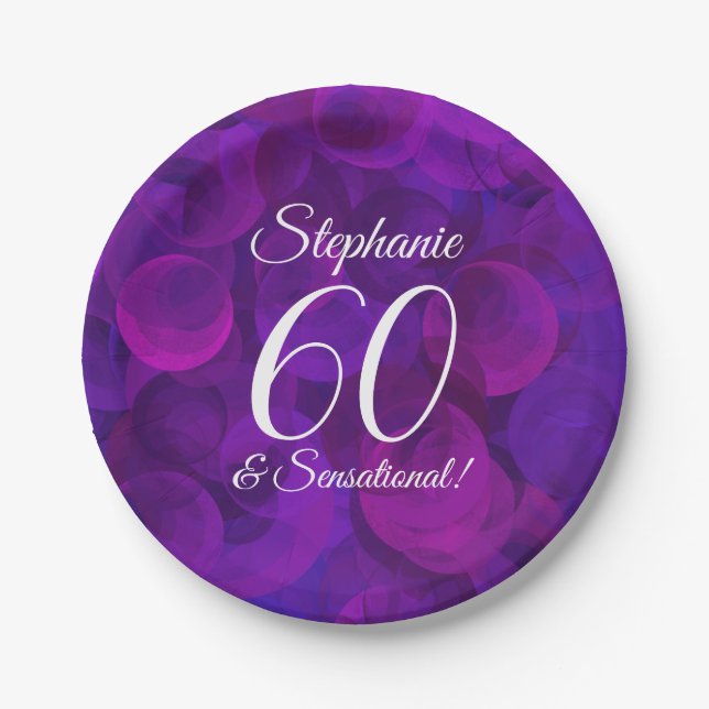 Elegant Purple 60 and Sensational Birthday Party Paper Plate (Front)