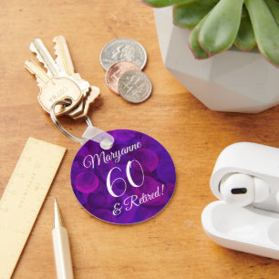 Elegant Purple 60 & Retired Retirement Keychain