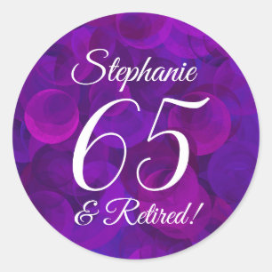 Elegant Purple 65 and Retired Retirement Favour Classic Round Sticker