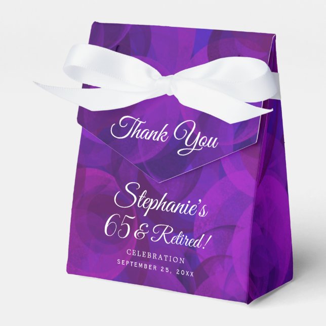 Elegant Purple 65 and Retired Retirement Party Favor Box (Front Side)
