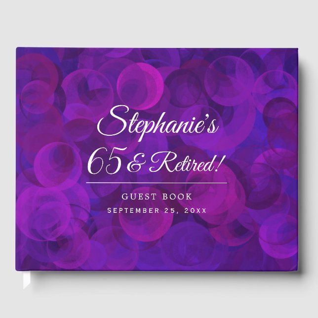 Elegant Purple 65 & Retired Retirement Guest Book (Front)