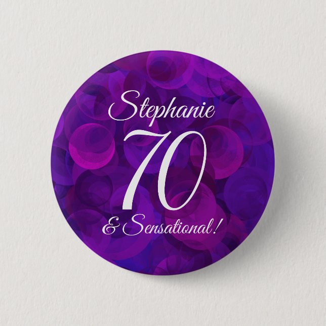 Elegant Purple 70 and Sensational Birthday Party 2 Inch Round Button (Front)
