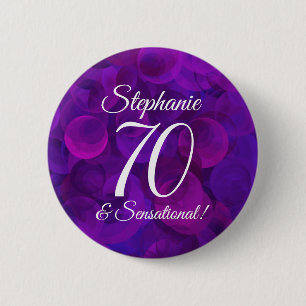 Elegant Purple 70 and Sensational Birthday Party 2 Inch Round Button