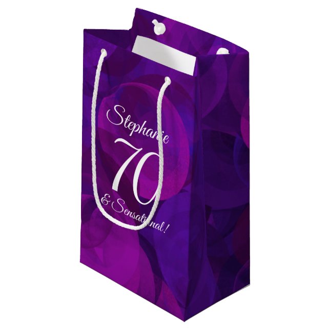 Elegant Purple 70 and Sensational Birthday Party Small Gift Bag (Front Angled)