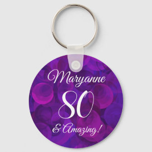 Elegant Purple 80 and Amazing Birthday Party Keychain